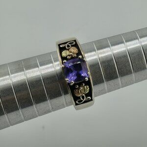 Black Hills Gold Ring Amethyst sterling silver 12k Gold Leaves Size 9.7 Vintage